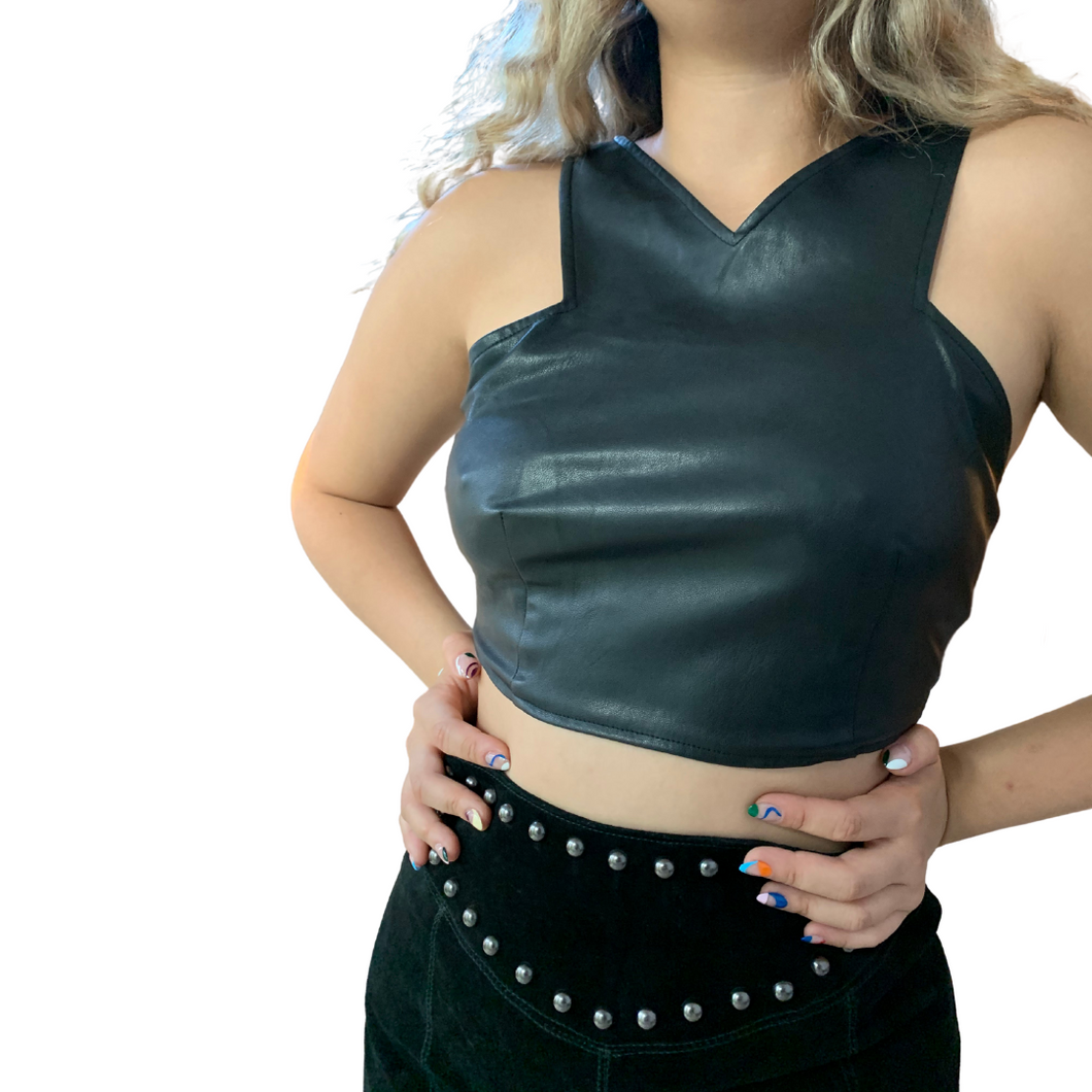 Black leather crop-top