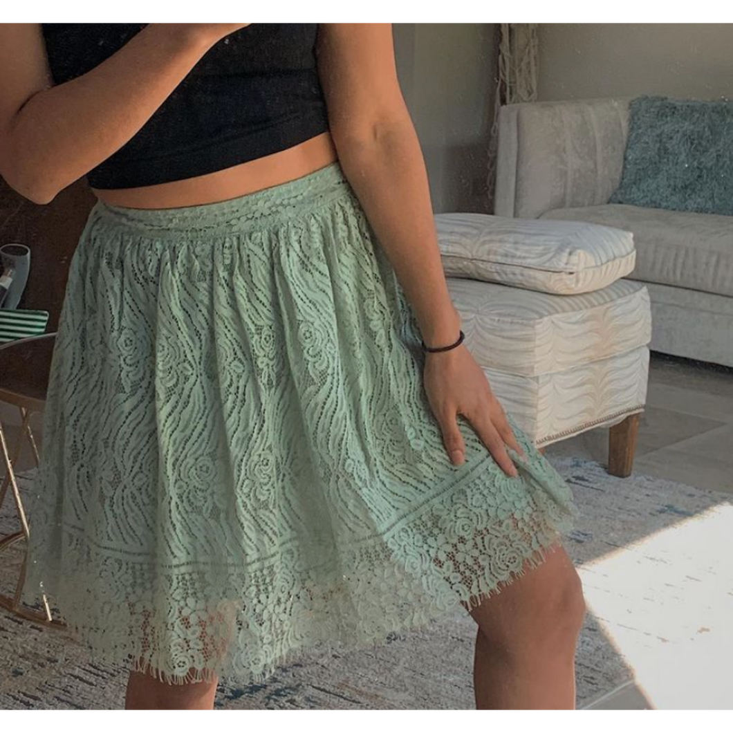 Sage green mid-skirt